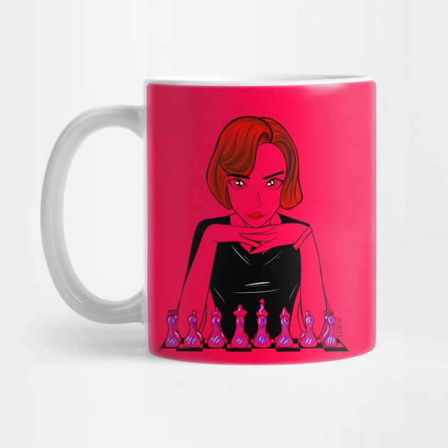 beth harmon the queen in gambit chess player ecopop art by jorge_lebeau